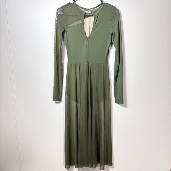 Balera Dance Dress Women Medium-Adult Green Mesh Crew Neck Long Sleeves‎ Outdoor - Picture 2 of 4